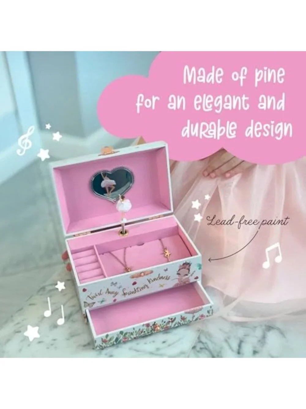 Musical Ballerina Jewelry Box for Kids - Classic Melody, Storage Organizer, MDF